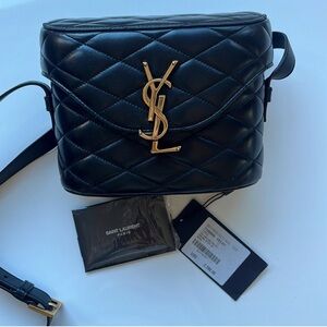 Saint Laurent Quilted Black June Crossbody with Gold Accent